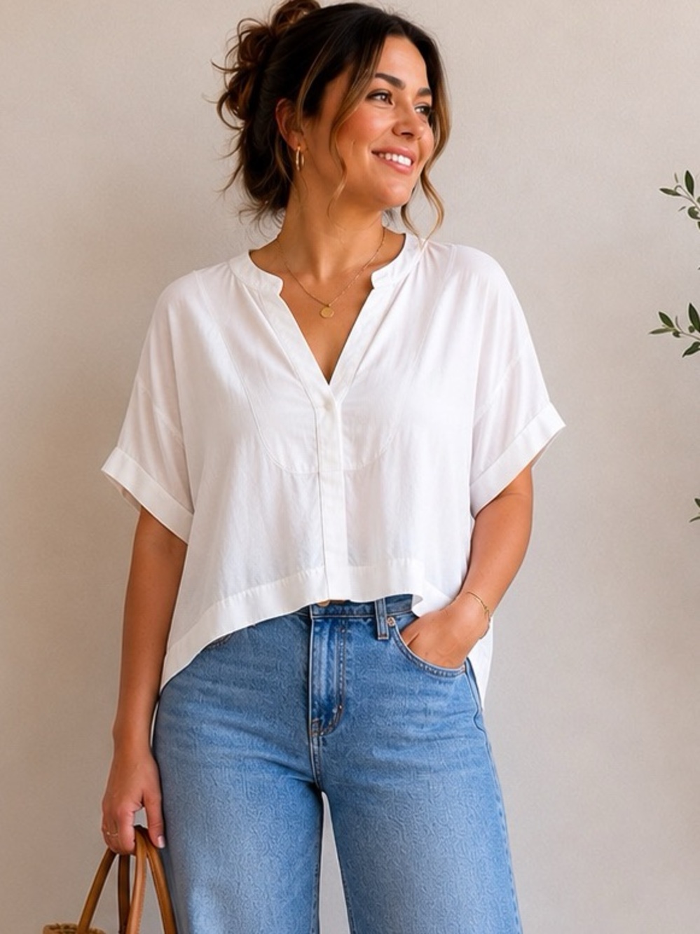 Lulus White Oversized Blouse Women’s XL Lightweight Boxy Too